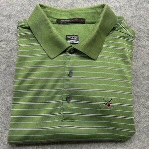 Nike Tiger Woods Polo Shirt Men L Green White Striped Classic Fit Cotton Blend
